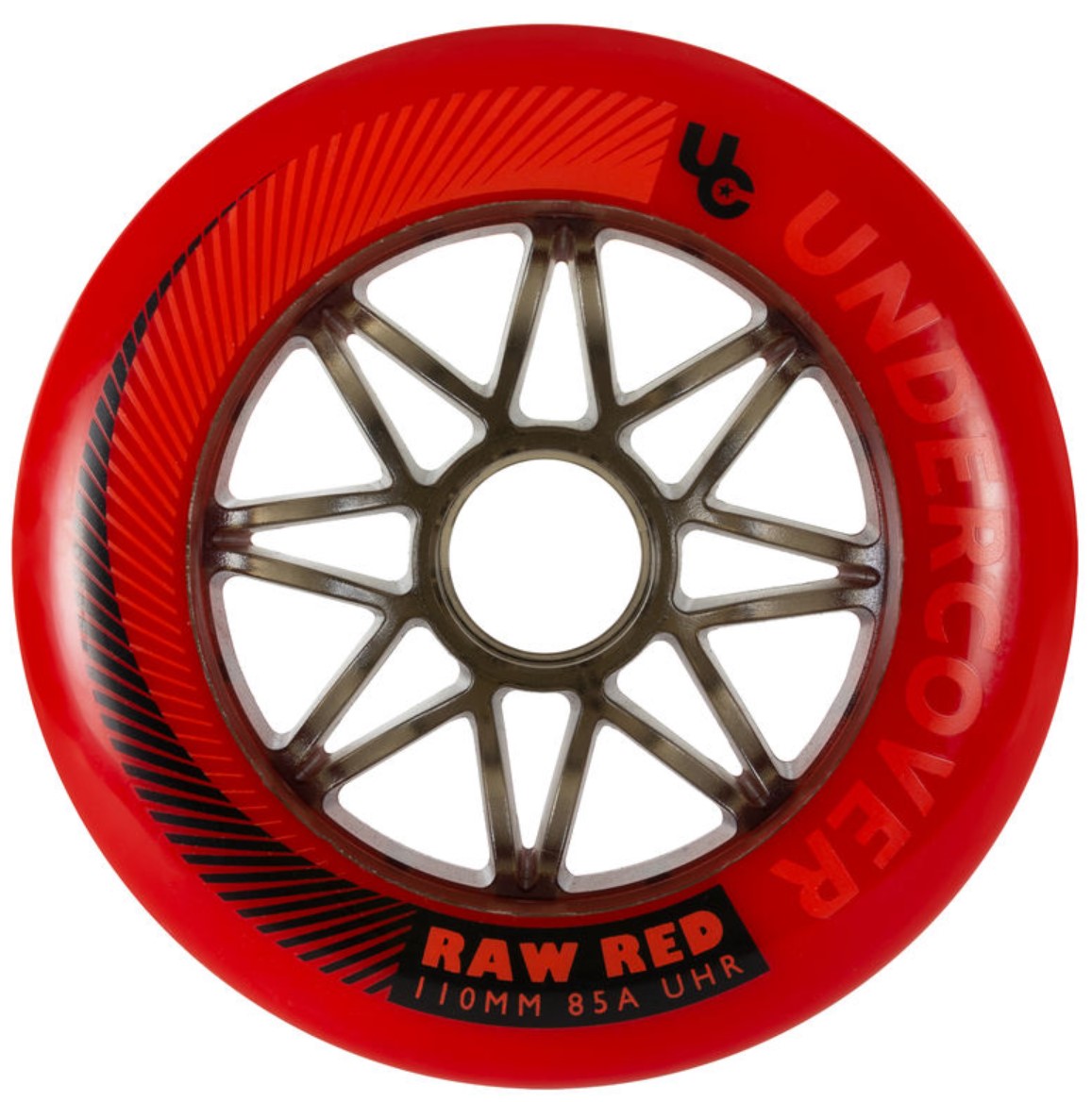 UnderCover Raw Red inline skate wheel of 110 mm diameter and 85A durometer for speed slalom